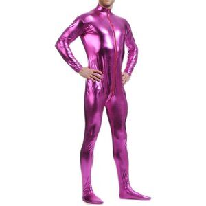 Unisex  Purple Red Metallic Shiny Zentai Bodysuit Hoodless Adult Costume